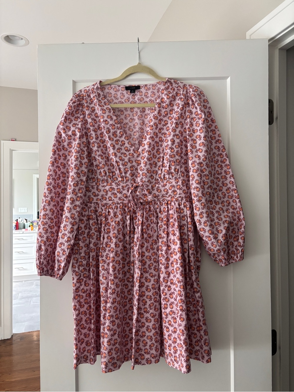 J. Crew Pink Floral Long-Sleeve Dress